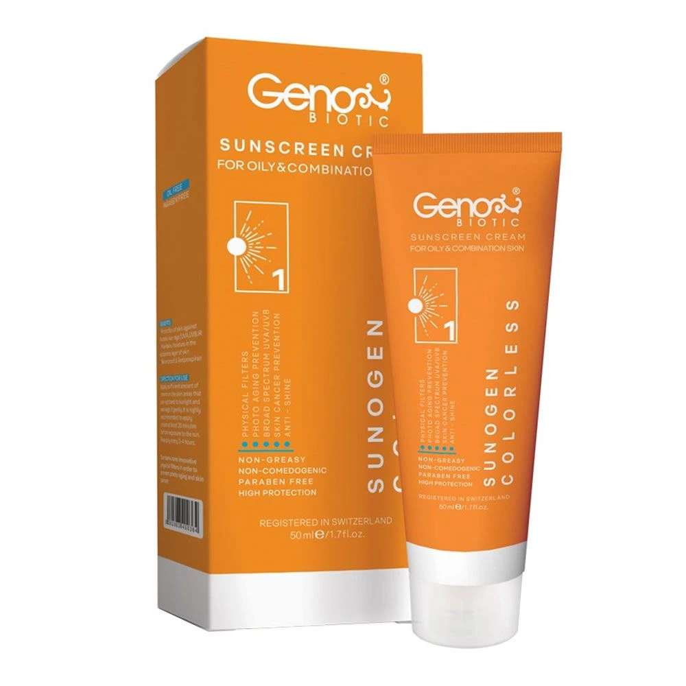 ضد آفتاب پوست چرب بی رنگ سانوژن 1 ژنوبایوتیک