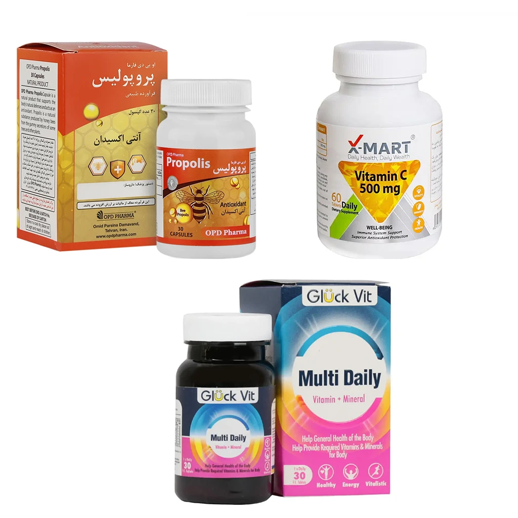 پکیج تقویت ایمنی و انرژی پروپولیس، گلوکویت و ویتامین C ایکس مارت