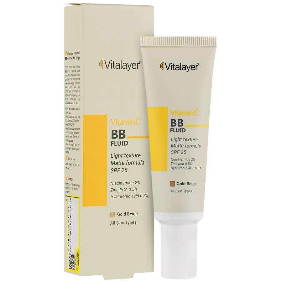 بی بی کرم فلوئید ویتامین سی SPF25 ویتالیر- بژ طلایی